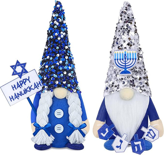 Tifeson Hanukkah Decorations for Home Indoor, 2 Pack Mr & Mrs Hanukkah Gnomes Plush, Hanukkah Decor Hanukkah Ornaments Chanukah Decorations Jewish Decor