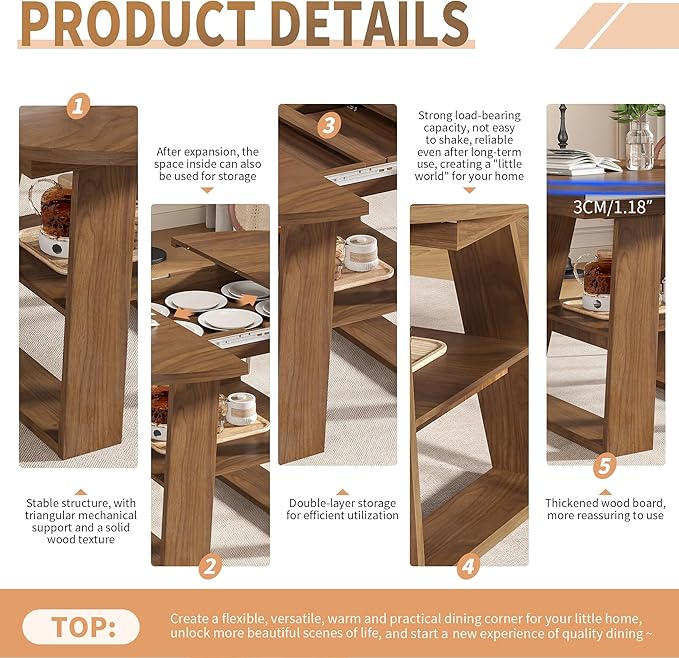 43.3in-59in Extendable Round Dining Table for 4-8,Modern Kitchen Oval Dining Table with Removable Leaves Space Saving,Wood Base with Storage Shelf for Kitchen Living Room