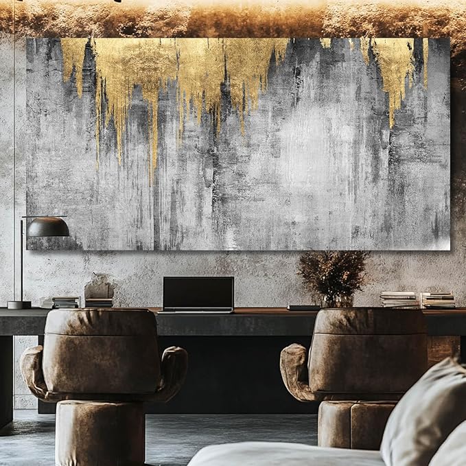 Abstract Wall Art for Living Room Canvas Wall Decor Gold Wall Decorations Grey Wall Paintings Large Pictures Artwork for Office 29"x58"