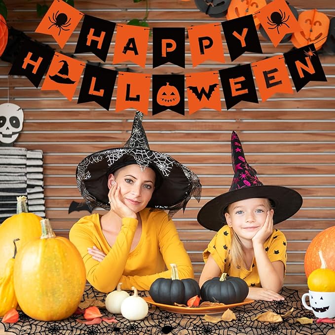 Colovis Decorations Indoor Set, 38PCS Table Decorations for Indoor, Mantel Scarf, Table Runner, Table Cover, Banner, 3D Bats, Lampshade & Creepy Cloth for Party Decor