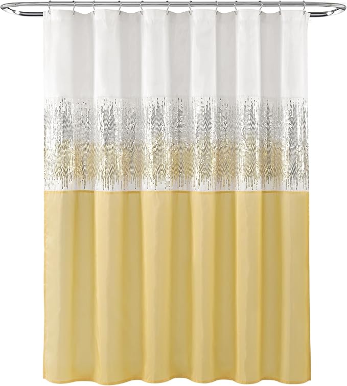 Lush Decor Night Sky Shower Curtain, 72" x 72", White & Yellow