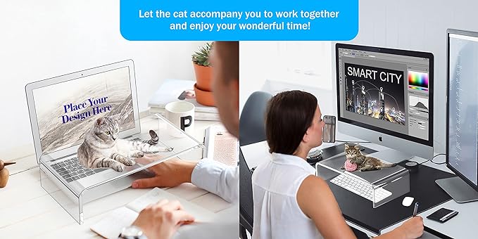 Acrylic Monitor Stand Riser Acrylic Laptop Stand for Desk Clear Computer Monitor Stand for Desk Accessories White Aesthetic Decorations for Office Home iMac Organizer