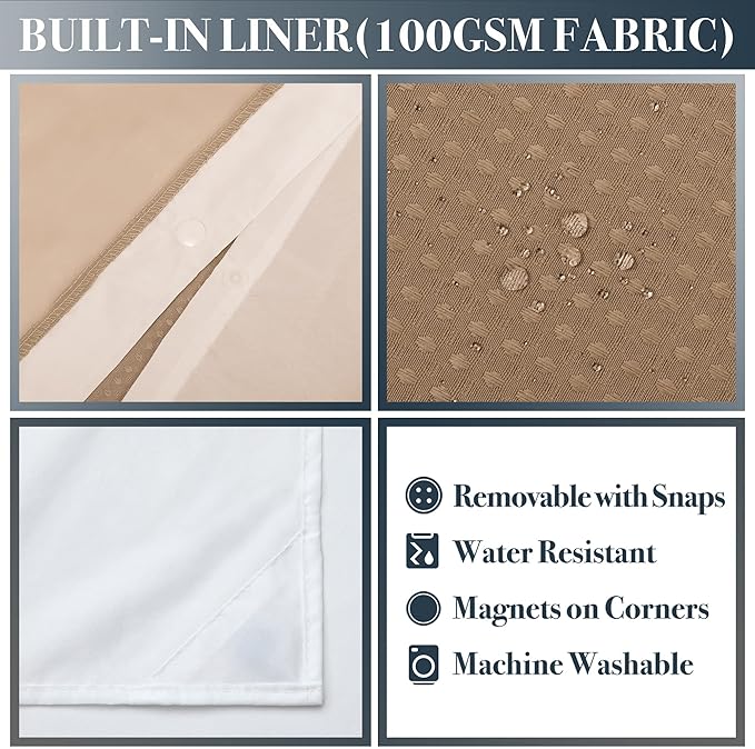 N&Y HOME Waffle Weave Shower Curtain with Snap-in Fabric Liner & 12 Metal Hooks Set - Hotel Style, Waterproof & Washable, Heavyweight Fabric & Mesh Top Window - 71x72, Coffee Brown