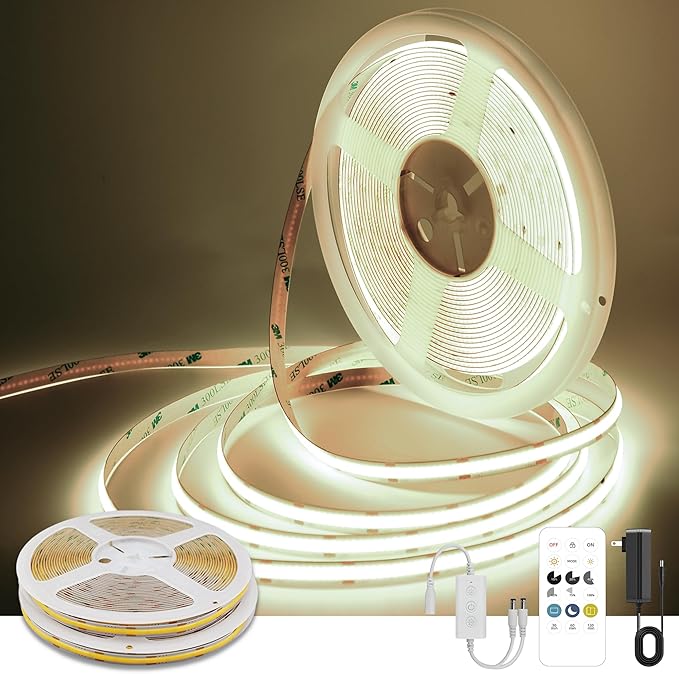COB LED Strip Lights Natural White,24V Dimmable led Light Strip KIT with Remote and app Control,4000K 65FT/20m 8mm Wide Ra>90 Cuttable Flexible Strip Lights for Bedroom,Shelf,Cabinet
