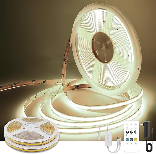 COB LED Strip Lights Natural White,24V Dimmable led Light Strip KIT with Remote and app Control,4000K 65FT/20m 8mm Wide Ra>90 Cuttable Flexible Strip Lights for Bedroom,Shelf,Cabinet