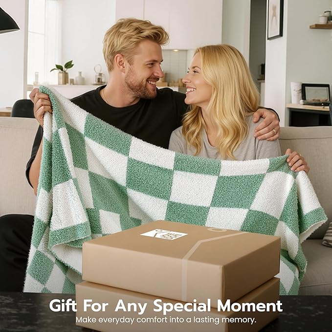 Joiedomi Twin Blanket for Couch, Sage Green Checkered Knitted Blankets Gifts for Women Mom Girls, Cozy Cute Soft Throw Home Room Decor Aesthetic Women Mothers Birthday Gifts 60x80 Inches