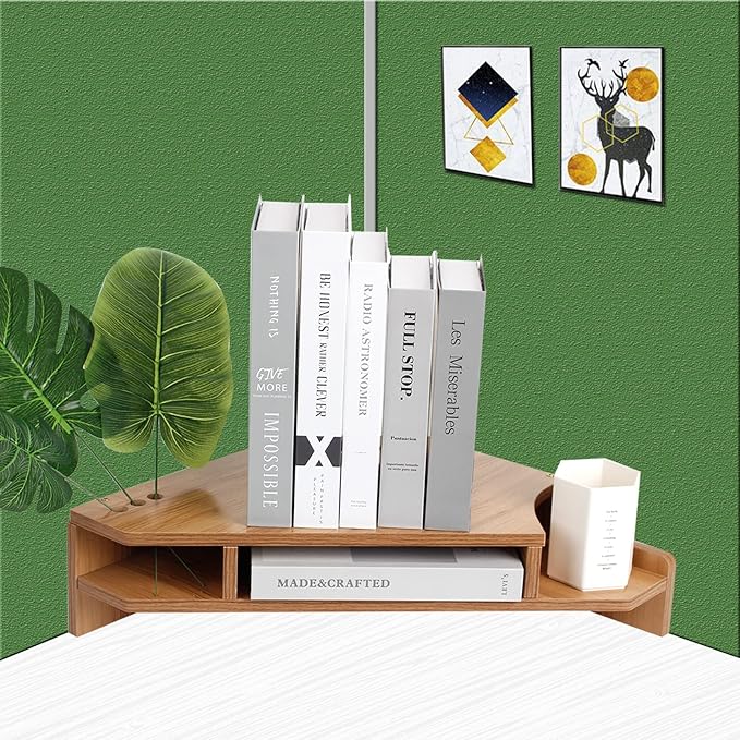 Triangle Monitor Stand Riser, Wooden Triangle Desktop Computer Stand with Office Organization, Walnut Color