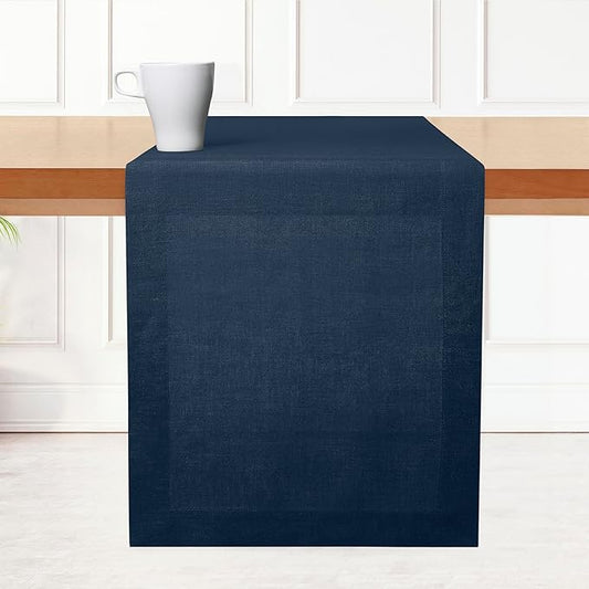 D'Moksha Homes Linen Navy Blue Table Runner 108 Inches Long - 100% Pure Linen Dining Table Runner 14 x 108 Inch for Fall, Autumn and Halloween - Machine Washable