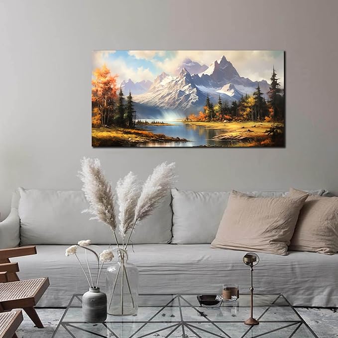 Mountain Wall Art for Living Room Bedroom Office Nature Wall Art Large Mountain Lake Forest Landscape Pictures Modern Artwork Framed Wall Decor Canvas Prints 20x40 Inch