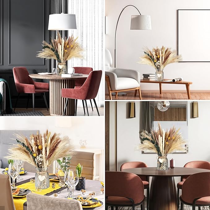 149 Pcs Dried Pampas Grass Decor Dining Table Centerpiece with 2 Pcs 6.3in Vase DIY Boho Decor Natural Dried Pampas Grass for Home Decor Birthday Party Thanksgiving Christmas Weddings Decor