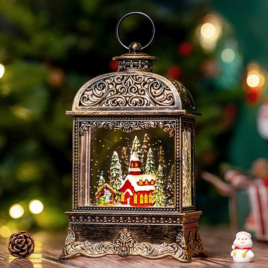10.2" Christmas Snow Globe Water Lantern with Church Carolers Scene Battery Operated or USB Powered Musical Lighted Holiday Decoration for Tabletop Display for Family and Friends