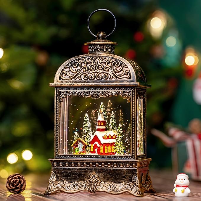 10.2" Christmas Snow Globe Water Lantern with Horse Drawn Carriage Christmas Scene Battery Operated or USB Powered Musical Lighted Holiday Decoration for Tabletop Display for Family