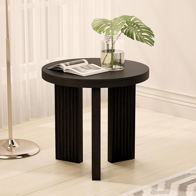 Small Round Side Table, 17.52" Coffee Table with Smooth Thick Mesa, Circle End Table with X Shaped Stable Legs, Accent Tea Table for Living Room, Office, Black