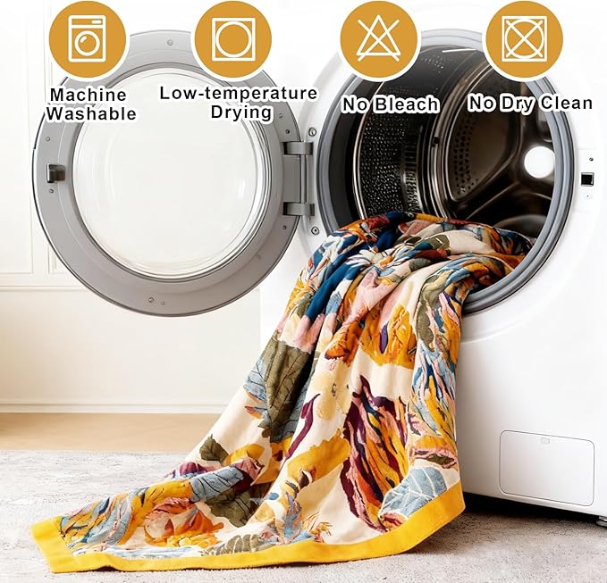 Boho Throw Blanket for Bed 90"x90", 100% Soft Cotton Bohemian Blankets with Rustic Floral Printed Decor, Fall Throw Blanket for Couch Cozy Breathable Queen Size All Season