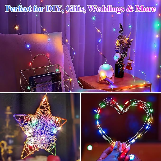 Lakumu 12 Pack Multi-Color Fairy Lights Battery Operated, 7ft 20 LED Waterproof Micro Firefly Lights for DIY Craft, Wedding Table Centerpieces, Christmas Decor, Bedroom