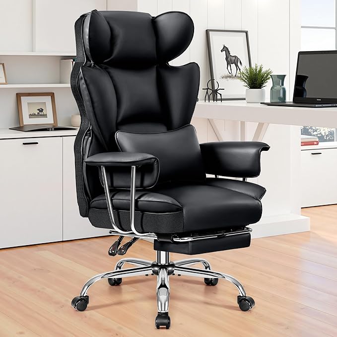 Desk Office Chair 400LBS, Executive Chair High Back Desk Chair with Footrest, Big and Tall Office Chairs with Lumbar Support, Black