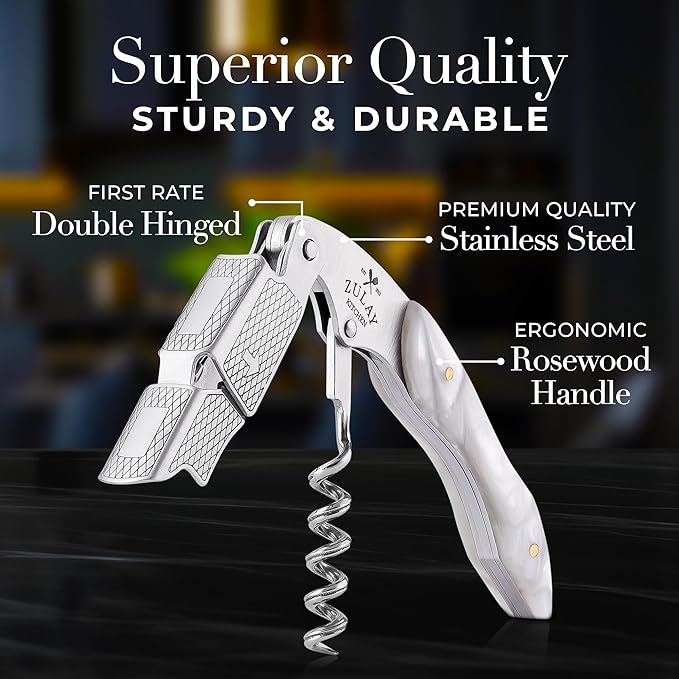 Zulay Kitchen Corkscrew Wine Opener - Premium 420 Stainless Steel & Resin Wine Bottle Opener - Double Hinged Opener with Foil Cutter & Cap Remover - Resin