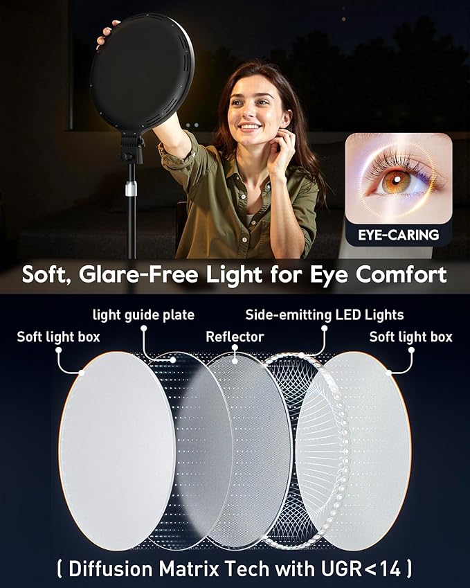 2300 Lumens Ring Light with Stand for Desk, Computer & Laptop – Podcast & Streaming Light with Flexible Phone Holder, CRI 98+ Bright Yet Soft Zoom Light for Video Recording, Conference & Calls