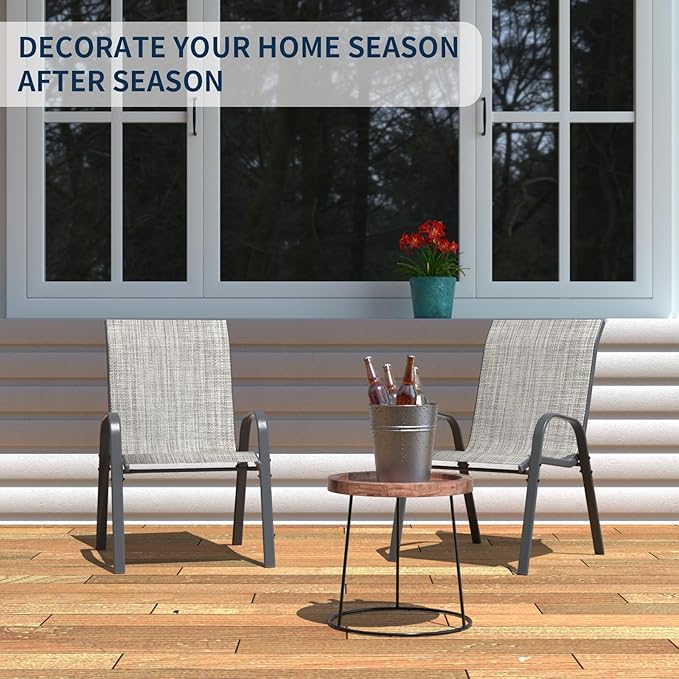 Amopatio Patio Chairs Set of 2, Outdoor Stackable Dining Chairs for All Weather, Light Grey, Breathable Garden Outdoor Furniture for Backyard Deck