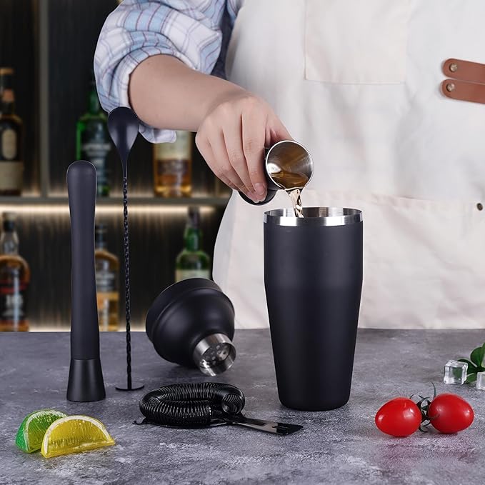 Cocktail Shaker Set Bartender Kit,5 Piece Bar Set Stainless Steel Bar Tools Set for Professional Bartender and Home (Matte Black, 5-Piece)