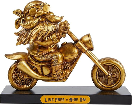 "Live Free Ride On 7.5'' Polyresin Motorcycle Rider Statue Valentine's Day Gift for Men Retro Cool Inspirational Motorcycle Rider Figurine JS0375B (Gold)