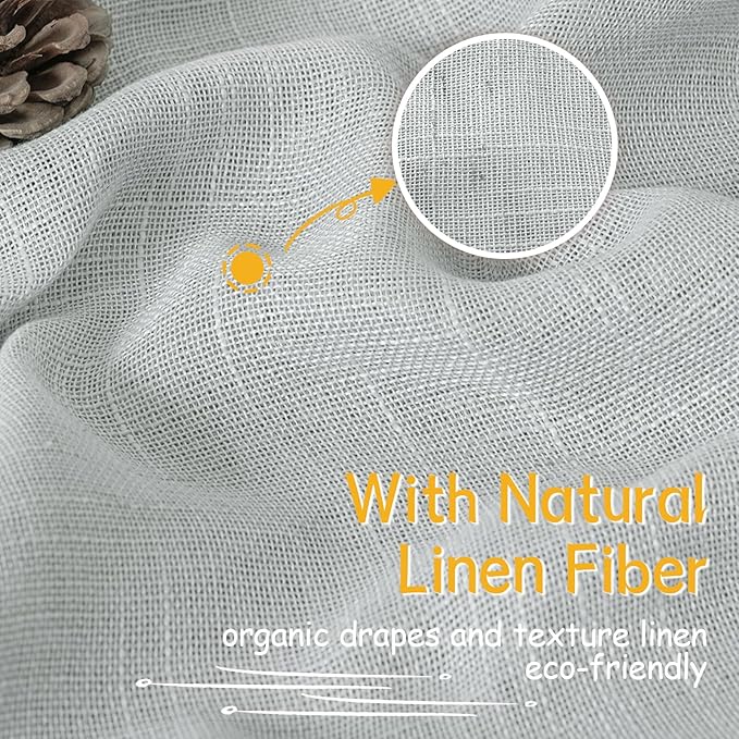 YoungsTex Light Grey Linen Curtains 72 Inch Length for Living Room, Semi Sheer Window Drapes Textured Light Filtering with Rod Pocket Back Tab for Bedroom, 2 Panels, 52 X 72 Inch