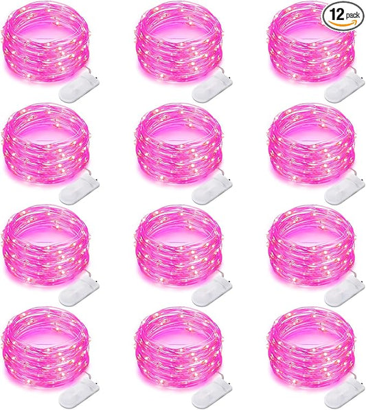 12 Pack Fairy Lights Battery Operated String Lights 7 Feet 20 Led Waterproof Christmas Lights Silver Wire Firefly Starry Moon Lights for Bedroom DIY Party Pink…