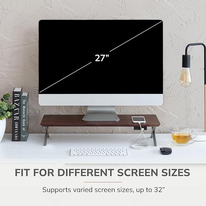 Anji Mountain Monitor Stand - Desktop Organizer & Laptop Riser, Ergonomic Monitor Riser, Space-Saving Monitor Stand for Desk, Durable Construction, Easy Assembly, Ideal for Home & Office,Walnut