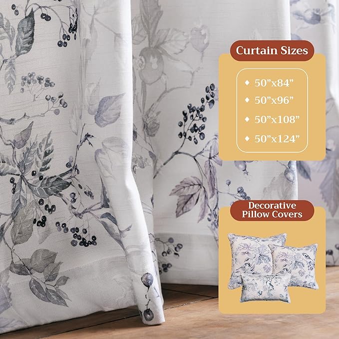 Maison d' Hermine Curtains for Living Room 100% Cotton 96 inch Length One Panel Light Filtering Curtains for Bedroom Windows with Rod and Loop Pockets Drapes (Equinoxe Blue, 50" W x 96" L)