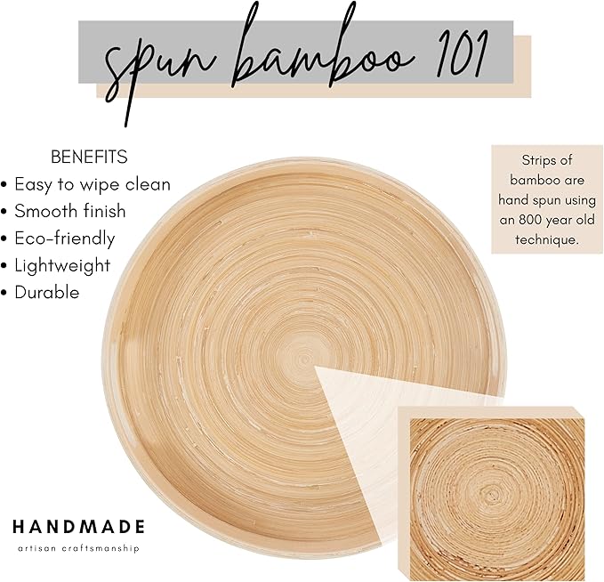 Spun Bamboo Round Decorative Tray, 13.75 Inches, White