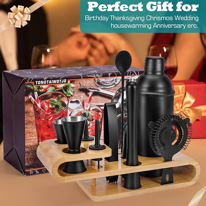 Cocktail Shaker Set - 12-Piece Complete Bartender Kit for Home Bar and Cocktail Making - Includes Cocktail Shaker, Bar Tools, and Barware Tool Sets