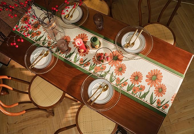13×72 Inch Table Runner, Retro-Luxury Tassels Series for Kitchen Dining Table Holiday Decoration (Daisy)