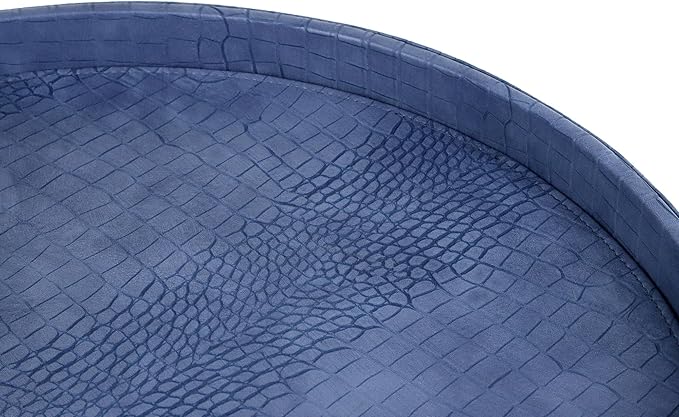 HofferRuffer Round Serving Tray 20'', Elegant Faux Leather Circle Ottoman Table Tray, Serve Tea Coffee Breakfast in Bedroom Living Room Kitchen (Blue, 20")