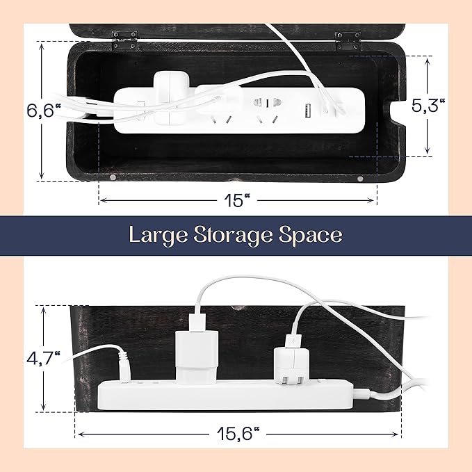 Large Cable Management Box - Cable Organizer Box and Power Strip Box for Electrical Cord Management - Hide Desk Cord and Floor Cables - Wire Storage and Organization for Cords