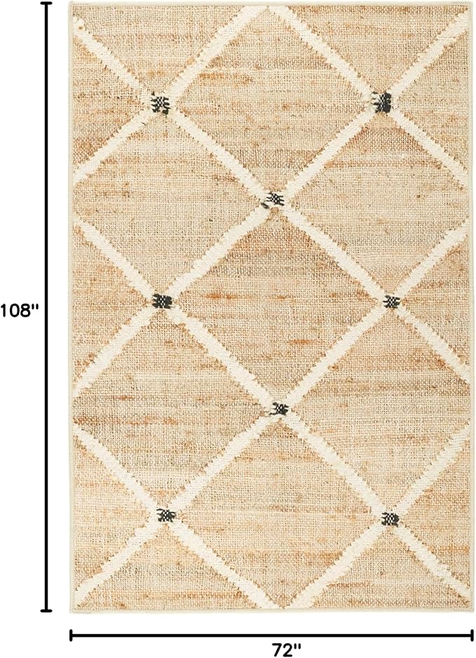 Dash and Albert Kali Machine Washable Area Rug - 6' x 9' Natural - Diamond Accent Rug - Anti-Slip Backing, Lightweight, Machine Washable, High Traffic Areas Kitchen, Mudroom, Laundry Room