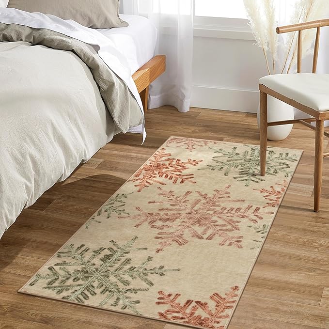 Lahome Snowflake Washable Rugs for Entryway- 2x4 Small Rug Ultra-Thin Soft Door Mat Indoor Entrance, Rubber Backing Throw Carpet Entryway Rug for Kitchen Bathroom Bedroom(2x4ft,Multi)