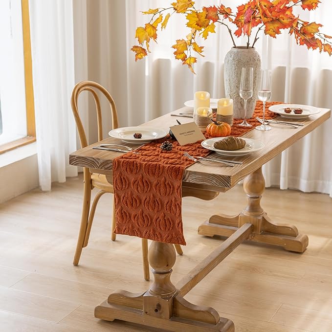 Fall Table Runner Rust Terracotta Soft Plush Faux Fur Velvet Pumpkin Autumn Harvest Cloth Dining Centerpiece Decor for Home Kitchen Decoration 13 x 48 Inch