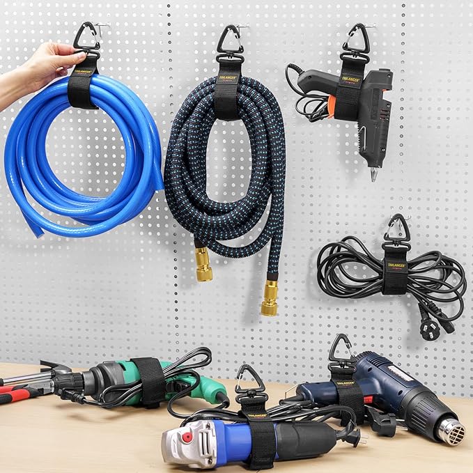 Heavy Duty Storage Straps(10-Pack), Trilancer Hook-and-Loop Cord Organizer and Hanger with Triangular Buckle to Hang on Walls for Cables,Wires,Rope,Hoses,Organization for Home,Garage or Workshop (10M)