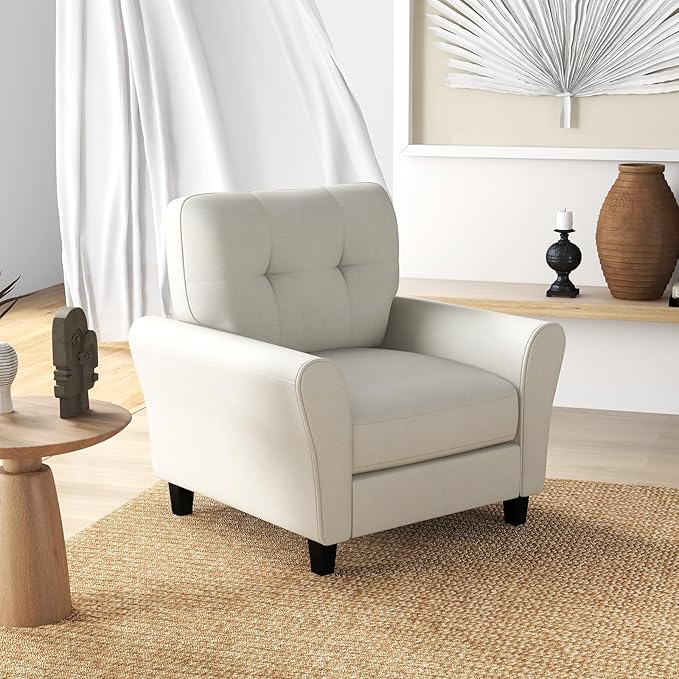 Giantex Modern Mid-Century Accent Chair Set of 2 - Linen Living Room Chair with Tufted Back, 7" Thick Cushion, Max Load 400 lbs, Upholstered Armchair, Club Chair for Bedroom, Beige