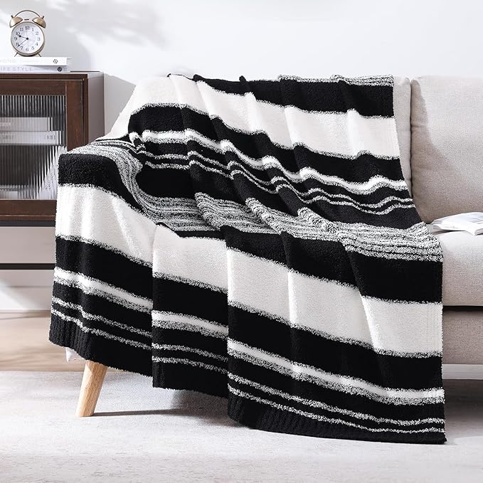 WRENGONGE Black White Throw Blanket, 50x70 Soft Cozy Striped Throw Blankets for Couch, Sofa, Bed, Travel, Lightweight Fluffy Warm Plush Decorative Blankets for Women, Men,Kids Gift
