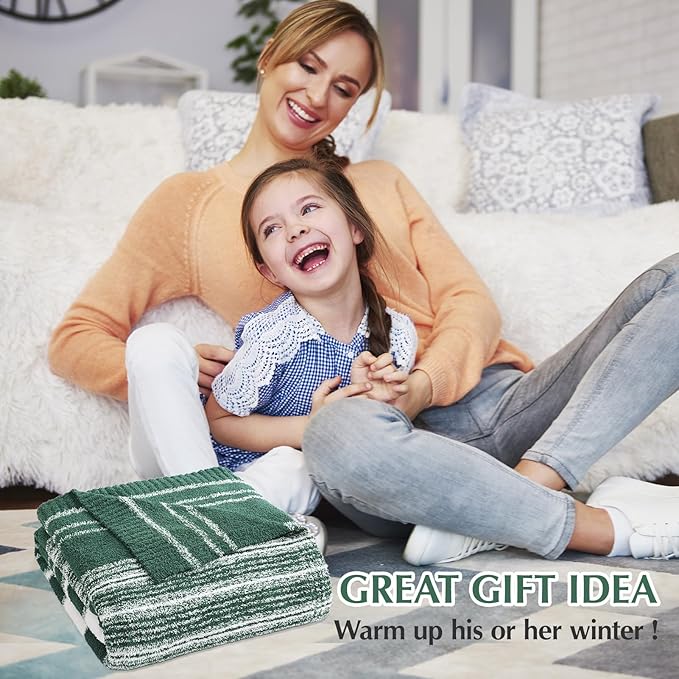 WRENGONGE Dark Green Throw Blanket, 50x70 Soft Cozy Striped Throw Blankets for Couch, Sofa, Bed, Travel, Lightweight Fluffy Warm Plush Decorative Blankets for Women, Men,Kids Gift