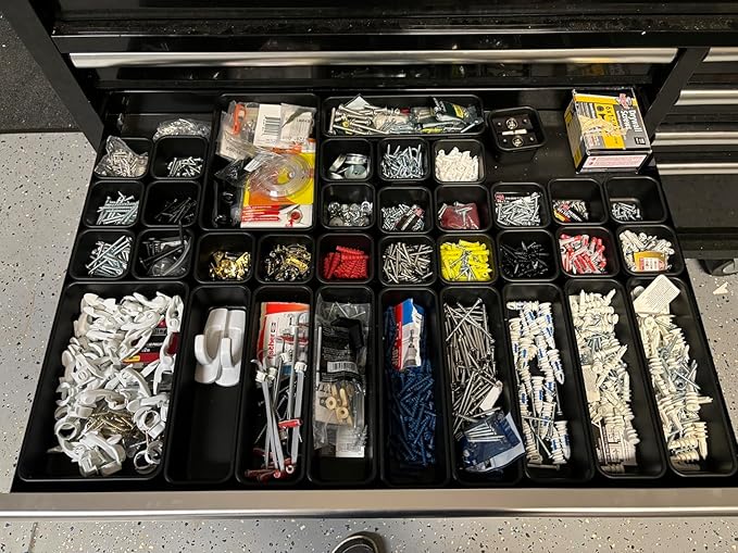 Gonice 30 PCS Black Interlocking Desk Organizer, Plastic Drawer Organizer Tray, Drawer Separator Tray for Office,Bathroom,Kitchen