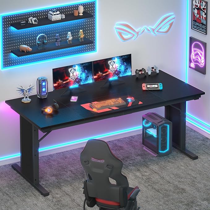 63 inch Executive Desk, Large Office Desk with Thicken Frame, Computer Desk Study Writing Table for Home Office, Black