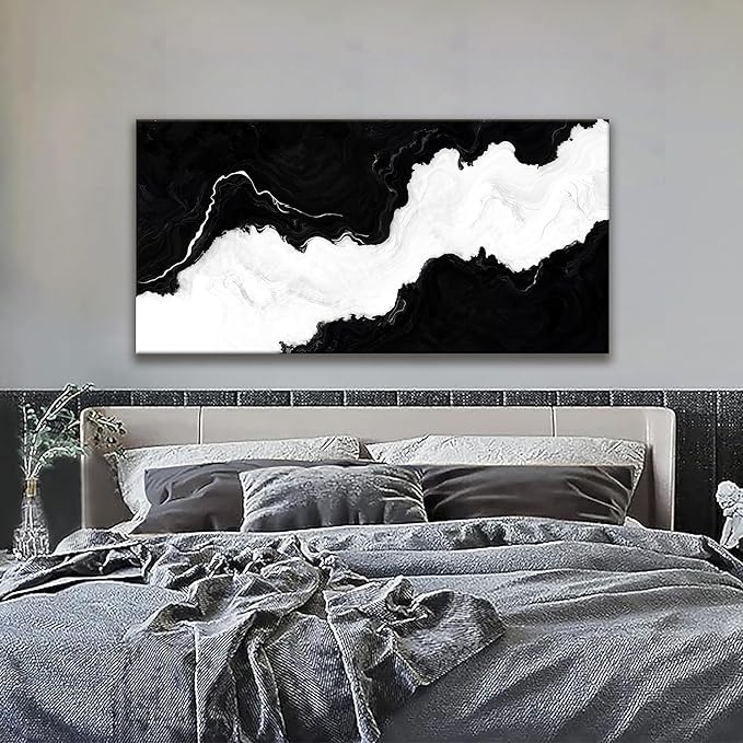 Abstract Wall Art For Living Room Black And White Wall Art Modern Canvas Art Wall Decor Paintings Abstract Artwork Print Picture For Bedroom Office Can Be Hung 24 × 48 Inch