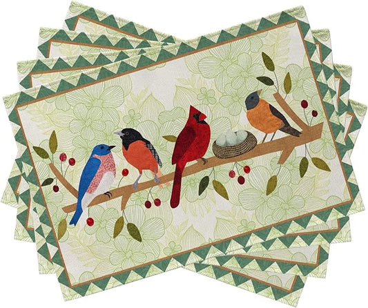 Seliem Spring Birds Tree Branches Placemats Set of 4, Cardinal Bluebird Bullfinch Dining Table Place Mats, Summer Seasonal Farmhouse Kitchen Decor Home Decoration 12 x 18 Inch
