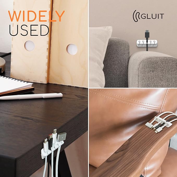 GLUIT Adhesive Desktop Cable Organizer Versatile Cord Holders Wire Clips and Cable Holder Cord Organizer for Desk Table Accessories Office Spaces New White 5 Pack