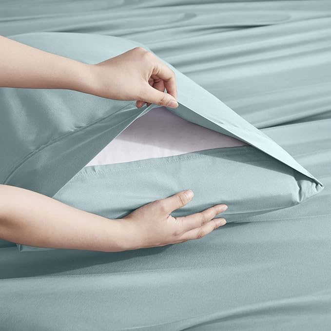 Nestl Extra Deep Twin Sheet Set - 4 Piece Breathable & Cooling Sheets - Hotel Luxury Bedding Set w/18-24 Inch Deep Pockets - Easy & Secure Fit - Super Soft, Wrinkle Free & Comfy - Light Blue