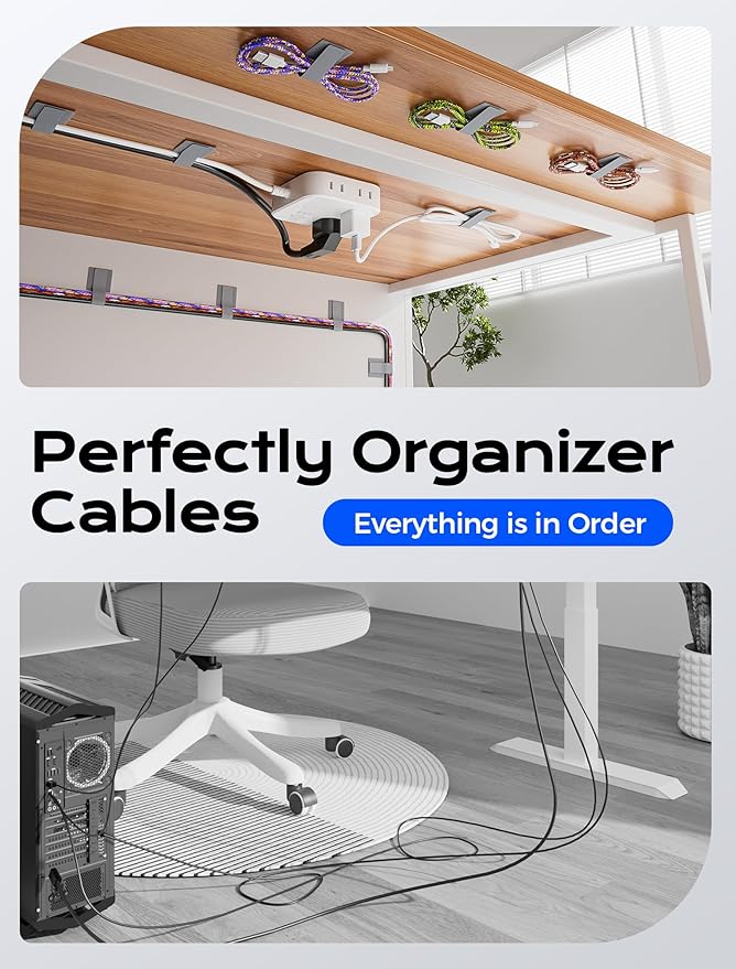 100pcs Hook and Loop Cable Ties, gliship Adhesive Wire Management, Adjustable Cable Straps Keeper Cord Holder, Sticky-back Cord Organizer for Kitchen Appliances, Office, Home - grey＆white