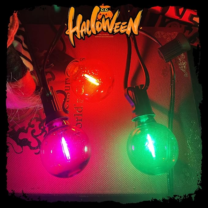 LED Outdoor String Lights 25Ft Orange Purple and Green Halloween Lights Outdoor with 27 Shatterproof LED Globe Bulbs, Connectable Halloween Decorations Lights for Home Patio Garden Christmas Party