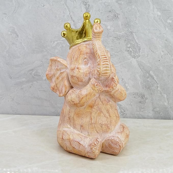 8-inch Resin Cartoon Three Hear-No, See-No, Speak-No Evil Stacked Elephants Collectible Statue Wood Grain Elephant Gift for Women, Boho Decor for Living Room
